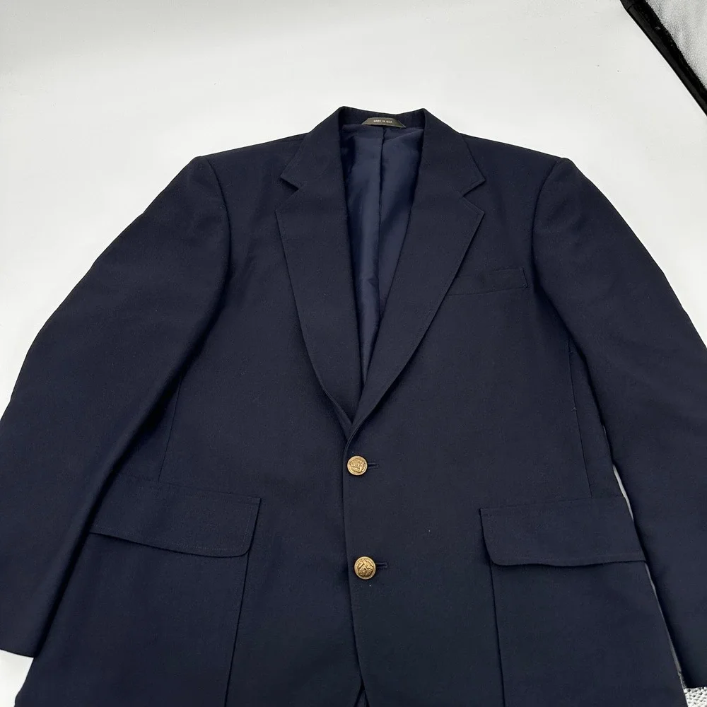 Reed St James Navy Blue Blazer Jacket Men Size 40 Two Button Wool Blend Made USA